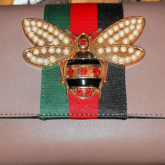 Women's Calin Bee Accent Box Satchel Handbag Purse with Matching Wallet Brown - Picture 2 of 8